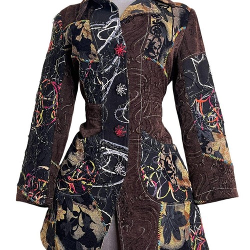 Multicolored Vintage patchwork jacket with velvet and chenille fabrics
