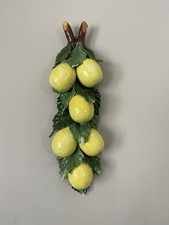 Vintage Italian Ceramic Capidomonte Signed Majolica-Style Lemons Wall Hanging