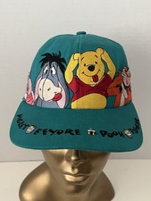 1990  s Vintage Disneyland Winnie The Pooh Hat Aqua Bear Snapback Adjustable