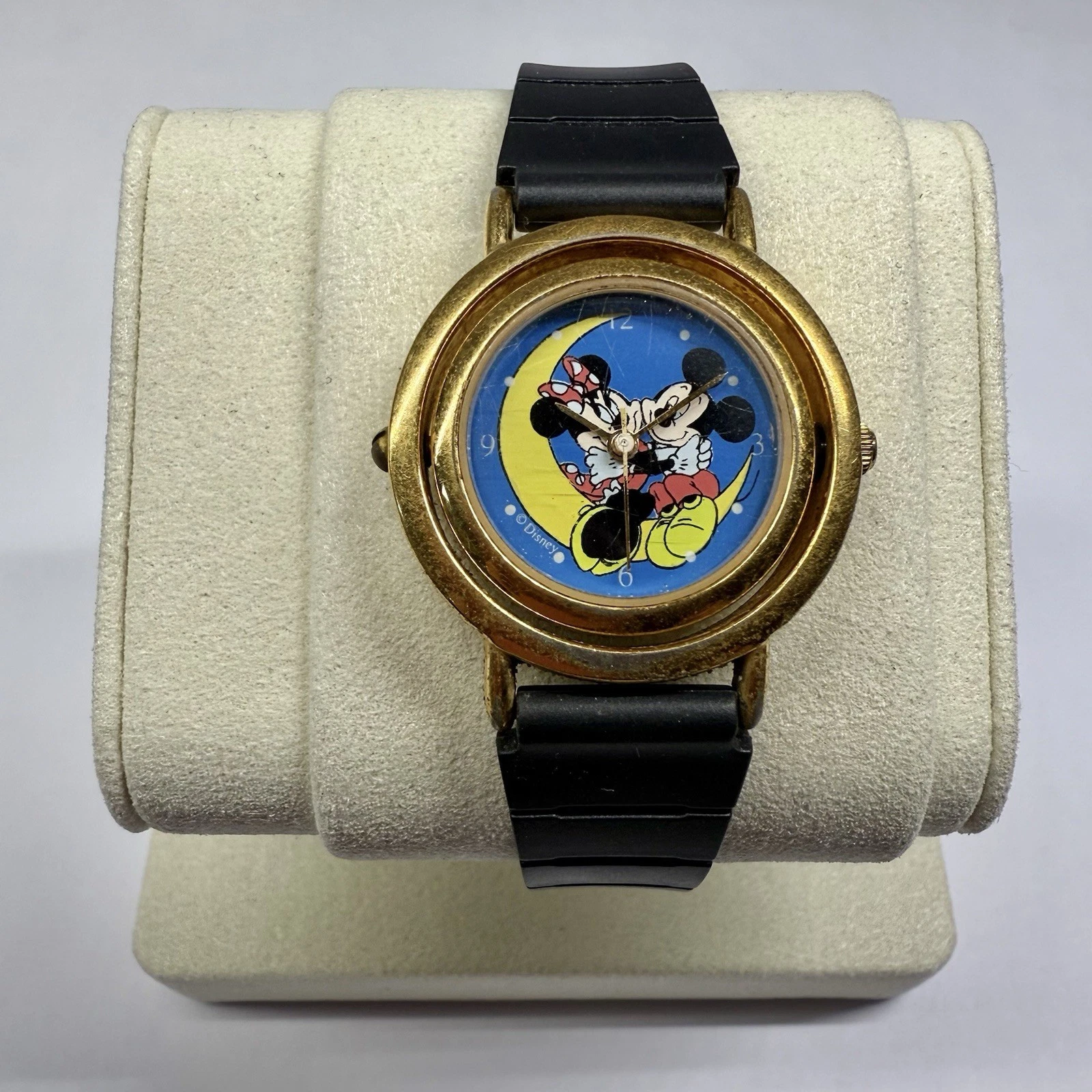 DISNEY Gold Tone Brown Leather Analog Quartz Women Vintage Watch W95 *WORKING