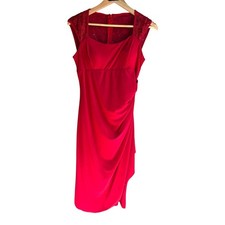 Vintage 90s Sally Women's Red Ruched Midi Party Dress Sleeveless USA Made Size M