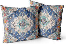 Boho Throw Pillow Covers 20x20 Set of 2 Double Sided Cotton Blue Couch Sofa