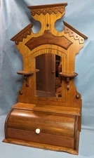 Antique Eastlake Hanging Shaving Vanity Mirror, Candle Shelves, Domed Comb Box