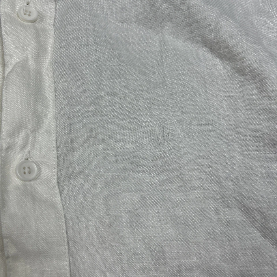 Camisa A|X Armani Exchange Para Hombre Mediana 100% Lino Abotonada Blanca Verano Informal Foto 4 de 4