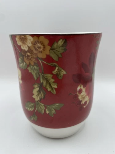 222 Fifth Fleur Rouge Mug 4 1/8" w Red Floral Design