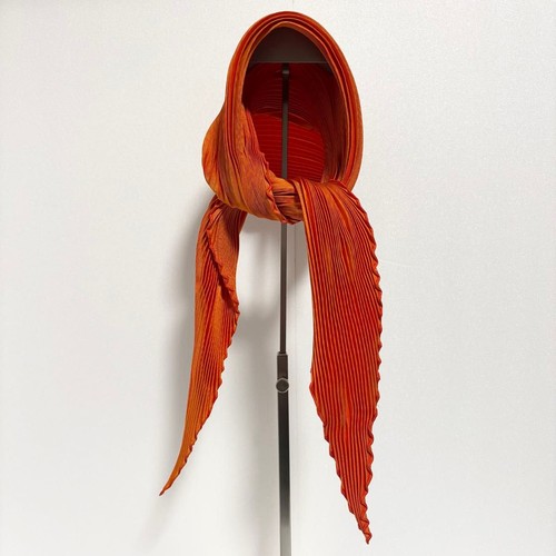 HERMES Carre Pleated Orange Silk Scarf Approx. 97cm