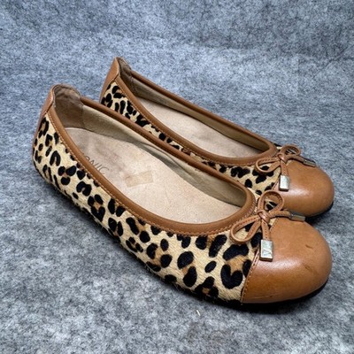 Vionic Minna Ballet Flats Slip On Shoes Calf Hair Leather Leopard Tan Sz 7