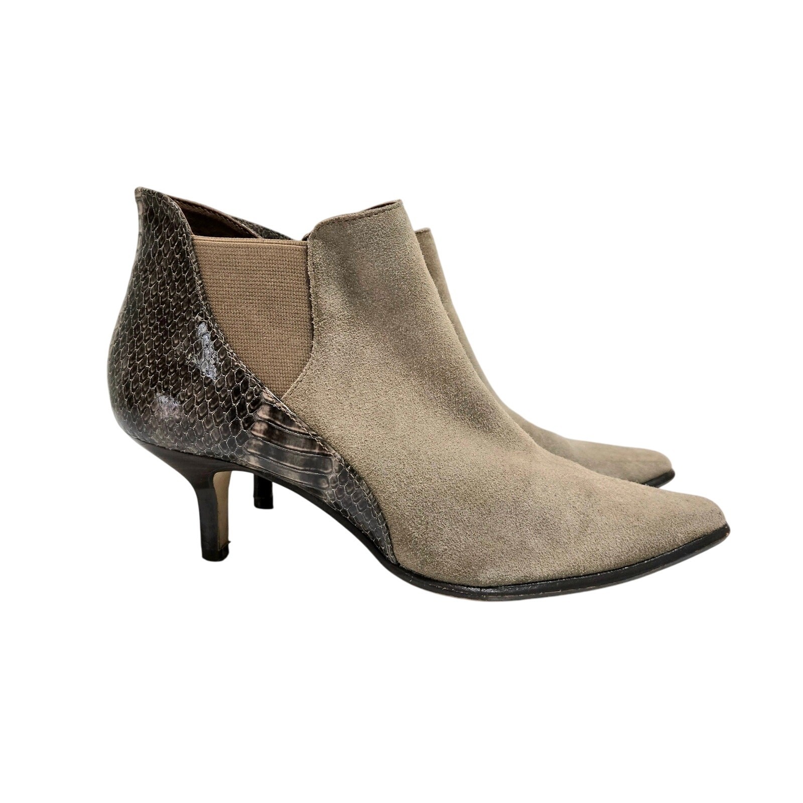 Edgy Chic Snakeskin Suede Ankle Bootie 7 Neutral Taupe Zip Donald J Pliner Loro