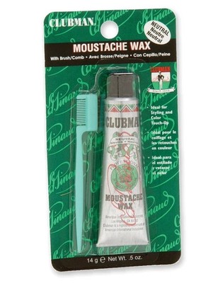 Clubman Moustache Wax for Men, Strong Hold Neutral Color, 0.5oz with Brush