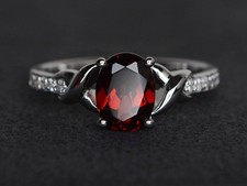 Red Garnet Gemstone 925 Sterling Silver Oval Statement Women Ring Duty Free