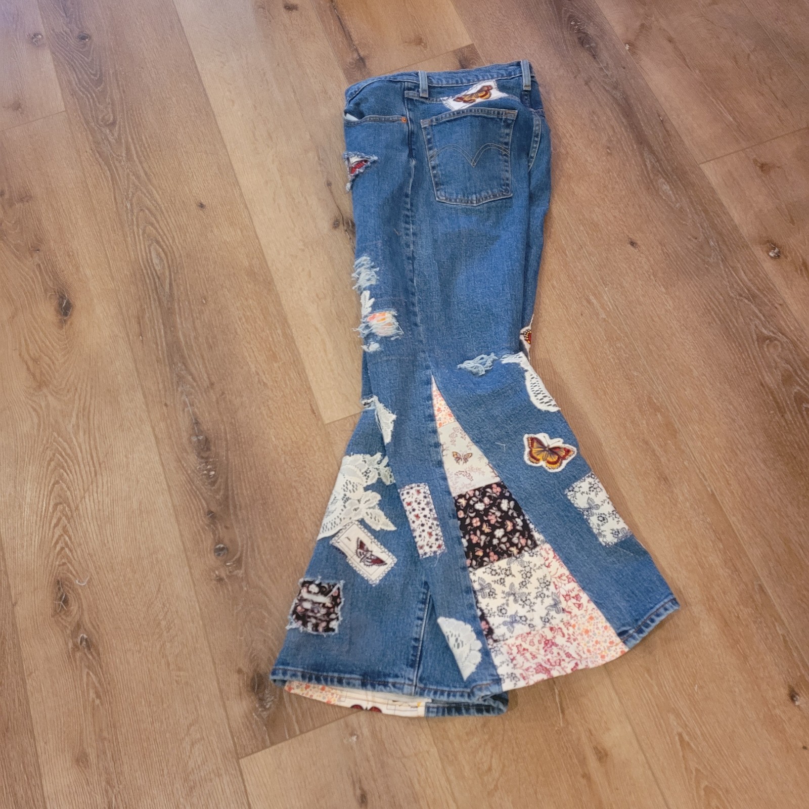 Levi's Ribcage Upcycled Patchwork Custom Bell Jea… - image 10