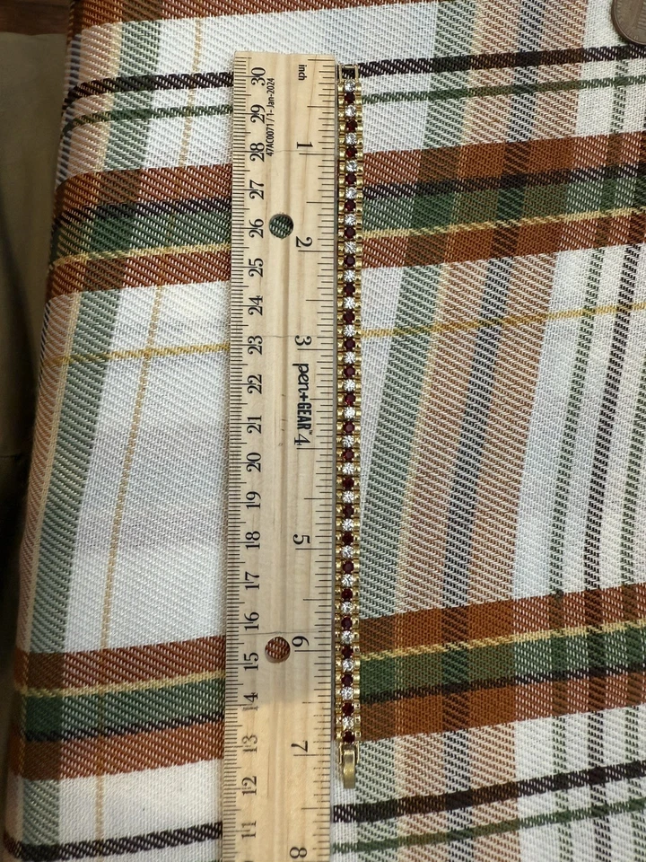 Pulsera Monet Tenis Estrás Rojo Blanco Tono Oro 7" Foto 4 de 4