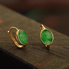 Natural Jadeite A-grade Earrings with Yang Green Jade Round Brand Earrings