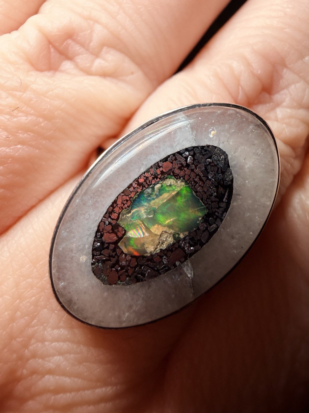 Boulder Opal Pyrite Quartz Statement Ring 925 Ste… - image 6