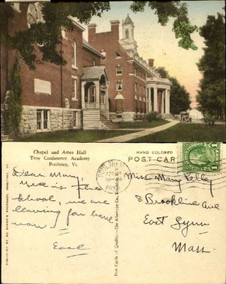 Chapel and Ames Hall Troy Conference Academy Poultney VT hand colored Albertype