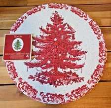 Spode Placemats Red Italian Christmas Tree 15" Round w/Silver accents Set of 4🎀