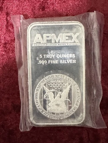 5 Troy oz Silver Bar .999 Fine APMEX Factory Sealed In Plastic