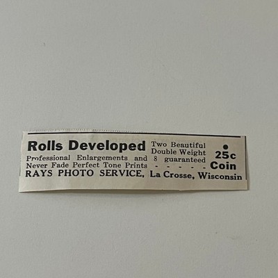 Rays Photo Service Rolls Developed La Crosse WI 1938 Magazine Ad SAG7-H4