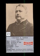 1992 LITTLE DEBBIE U.S PRESIDENTS #21 CHESTER A. ARTHUR