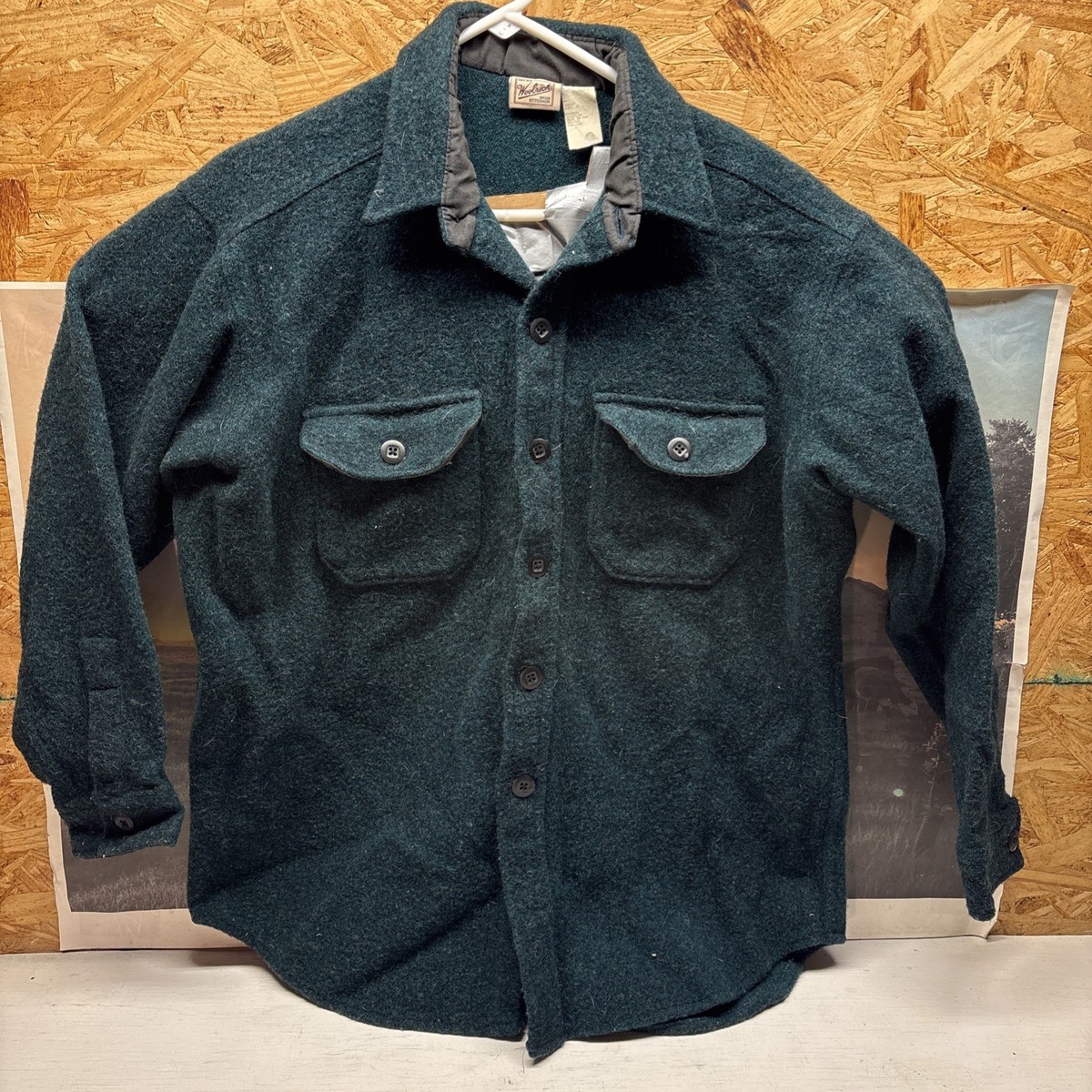 Vintage Woolrich CPO Wool Shirt Jacket Green Men XL Double Flap 
