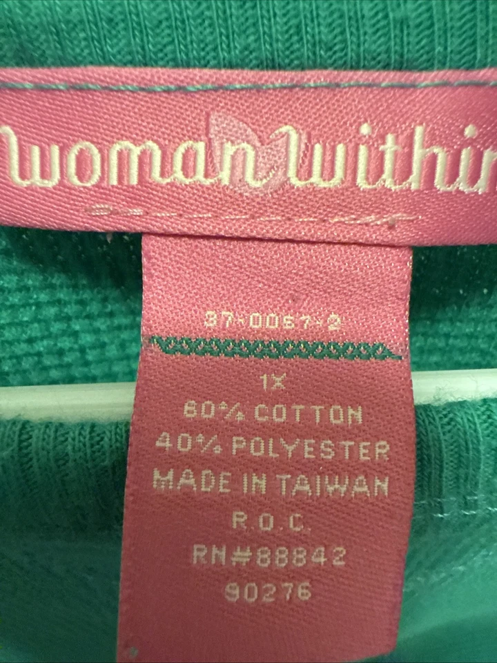 Woman Within Size 1X Green Long Sleeve Henley Shirt - Image 3 of 4