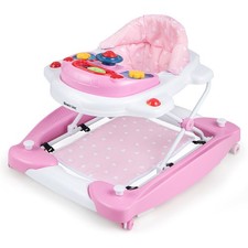 6 in 1 Baby Walker Foldable Baby Standing Toys w/ Wheels Padded Seat Music Tray