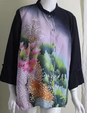 Citron Santa Monica Sz XL Japanese Art-to-Wear Silk Blouse Shirt Top