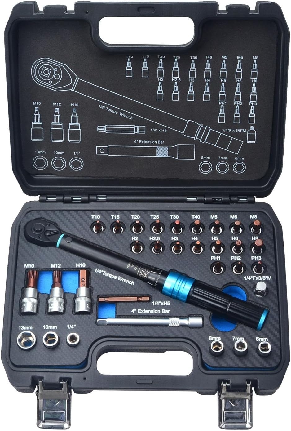 Zoomtools 32pc 1/4"" Adjustable Bicycle Torque Ratchet Wrench Sockets CAR BoxV