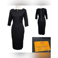MaryCrafts dress sz 8 Black Sheath ponte knit stretch midi Back Zip 3/4 sleeve