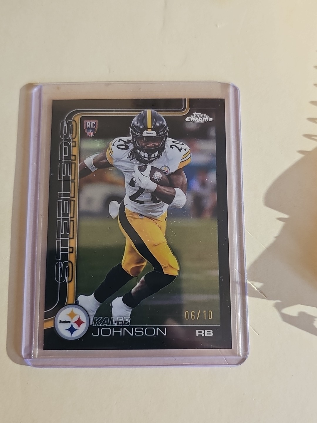 Kaleb Johnson 2025 Topps Chrome Black Refractor 6/10 Steelers #323 RC