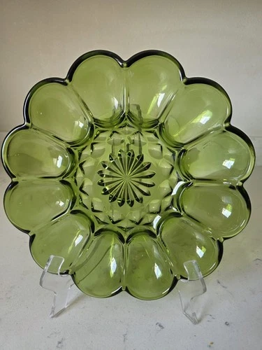 Vintage MCM 1972 Anchor Hocking Fairfield Avocado Green Deviled Egg Plate EUC