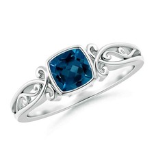 5mm Cushion London Blue Topaz Ring 925 Sterling Silver Filigree Wedding Ring