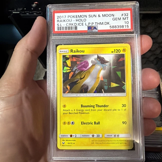 PSA 10 - 2017 Pokemon SM Shining Legends #32 Raikou Cracked Ice Holo - Pop 94