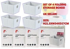 Set of 4 White Folding Box Storage Basket Large Size by Russel 21.5x34x27cm