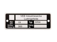 Typenschild (Rahmenplakette aus Alu) - für IWL Pitty