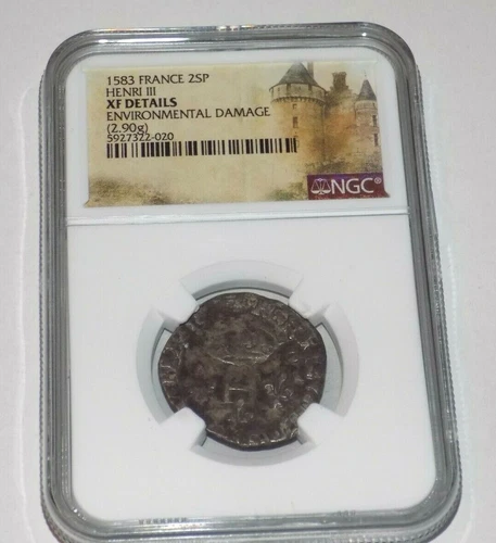 NGC FRANCE 1583 25P Billon Double Sol Parisis XF DETAILS Medieval Graded Coin