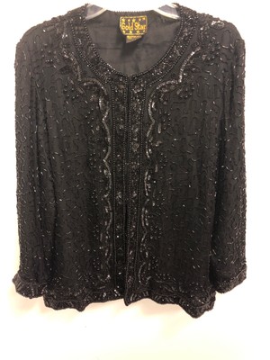 Gold Star XL 100% Silk Sequin Hand Beaded Jacket Black Vintage | eBay