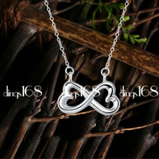 Genuine 925 Sterling Silver Necklace with Built-in 2-Heart INFINITY Pendant N348