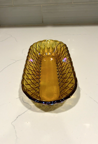 Vintage Amber iridescent carnival glass serving dish 10 1/4” x 5” x 2” - Bild 5 von 9