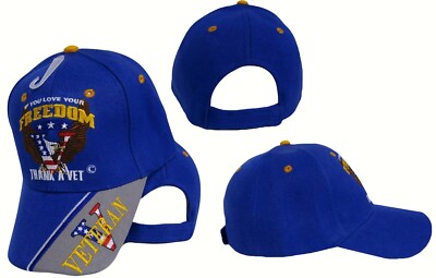 If You Love Your Freedom Thank A Vet Veteran VETERANS DAY Royal Blue Cap Hat