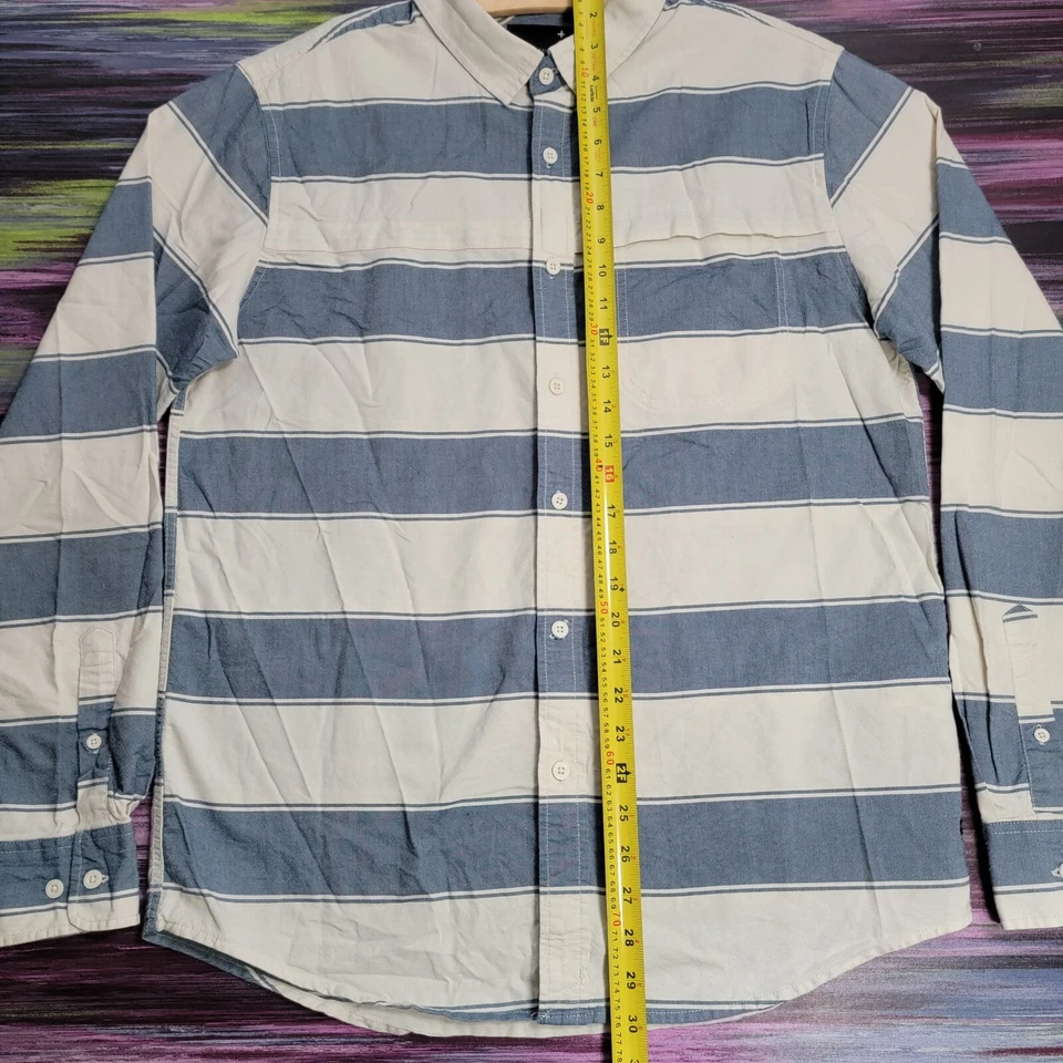 Tavik + Striped Button Up Shirt Sz M Modern Beach Culture Blue White Long Sleeve - Image 4 of 4