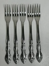5 Imperial 18 CR Fleurette Flatware Twin Floral Silverware Cocktail Forks