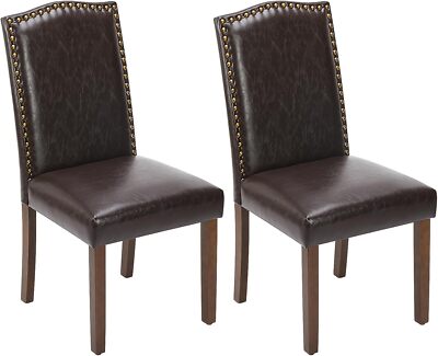 Dining Chairs Set of 2 PU Leather Upholstered Parsons Chairs with Nailhead Trim