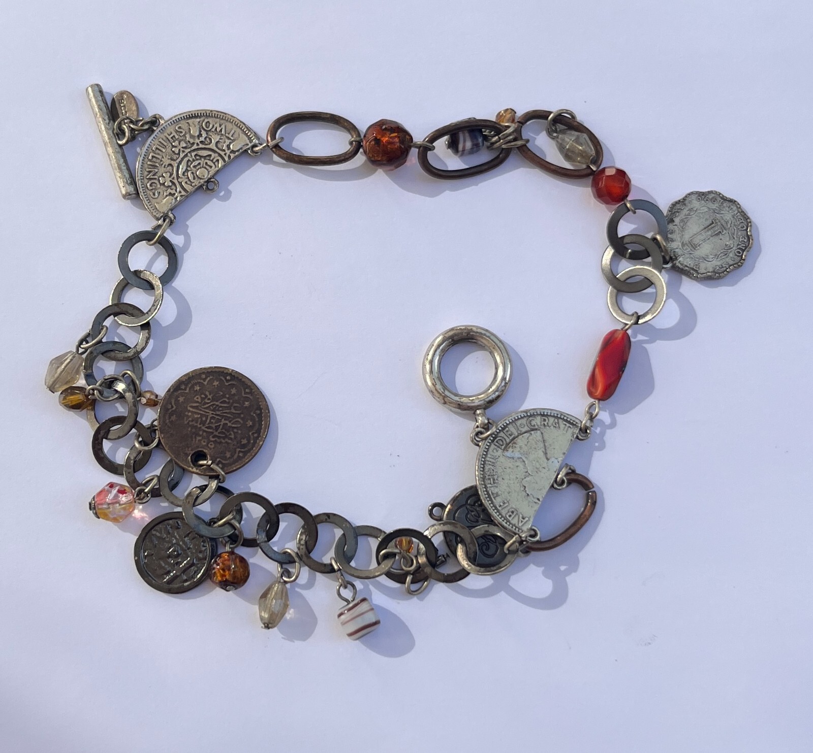 composition bracelet with charms two shillings, S… - image 9