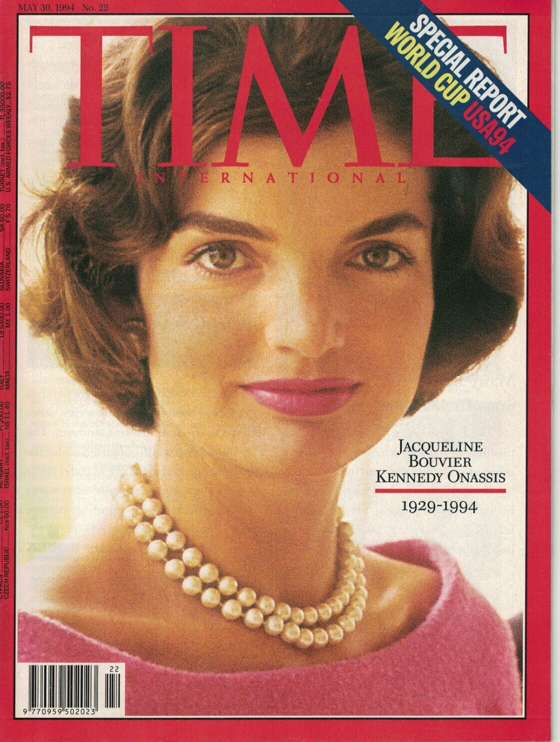 Jacqueline Bouvier Kennedy Onassis 1929-1994 Time Magazine May 30 World Cup USA