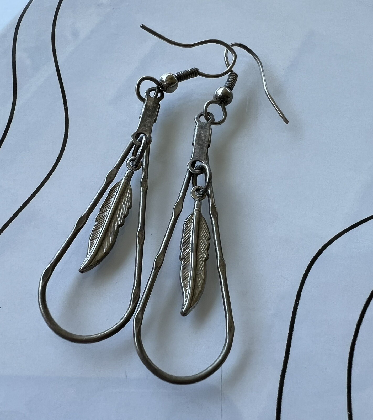 Silver Feather Earrings Dangle / Drop - image 1
