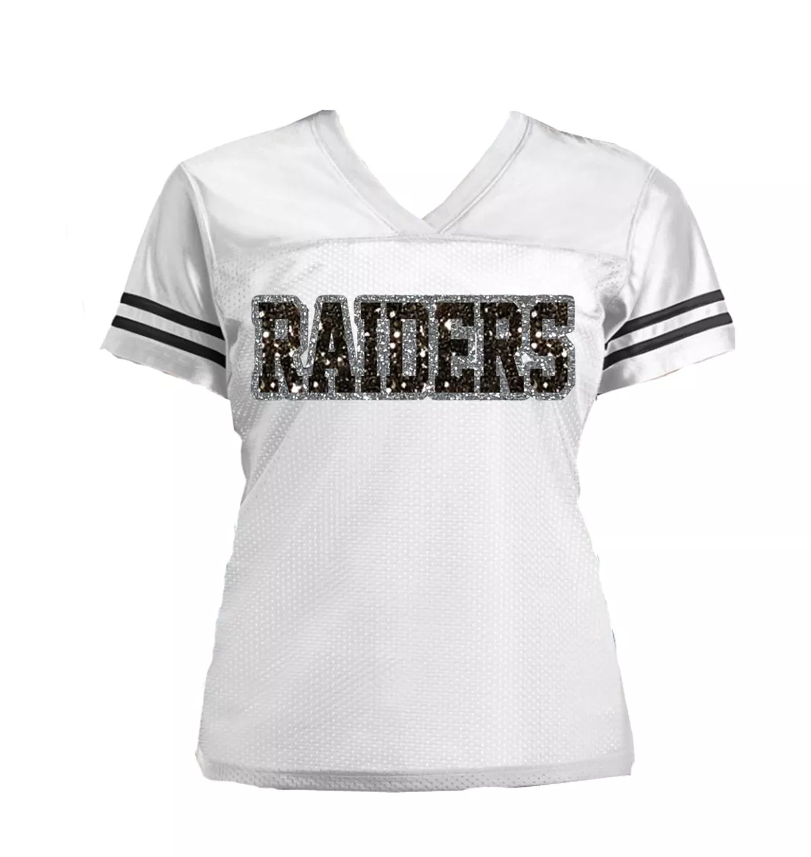 New White Las Vegas Raiders Glitter Jersey for Women Black Silver