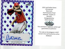 2022 Leaf Perfect Game Pre-Prod Purple Rainbow Auto MA-DQ1 Dylan Questad 1/1