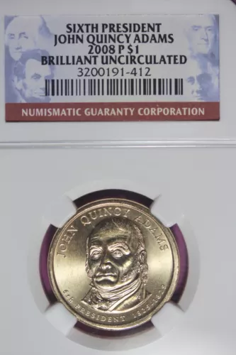 2008-P NGC UNC BU John Quincy Adams Presidential Dollar $1 #B44058