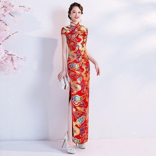 Red Chinese Traditional Wedding Cheongsam Women Embroidery Ball Gown Qipao Dress - Picture 3 of 13